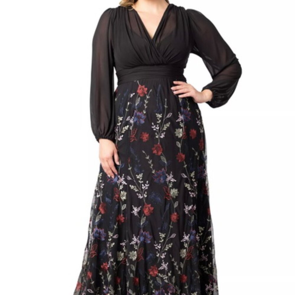 Kiyonna Black Floral Maxi Dress